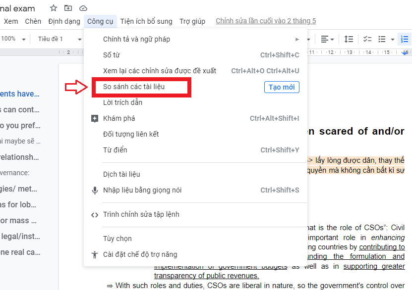 Cách so sánh hai tài liệu trong Google Docs