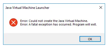 Thông báo hiển thị lỗi Java